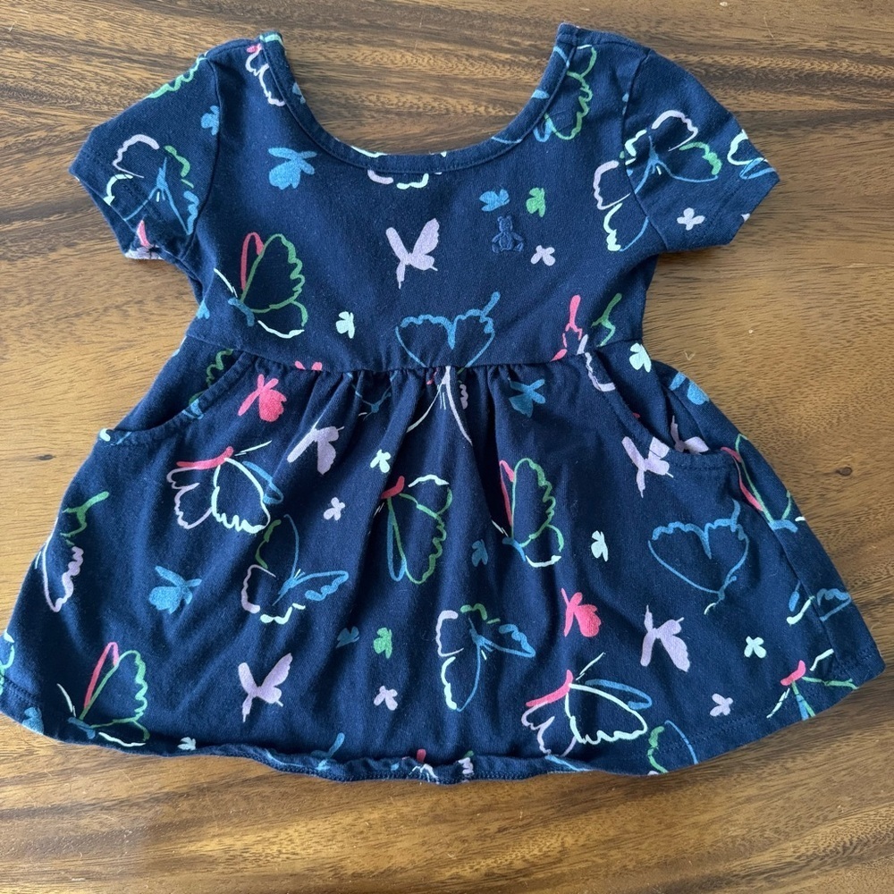 GAP Baby Navy Butterflies Print 100% Cotton Top With Pockets 12-18M